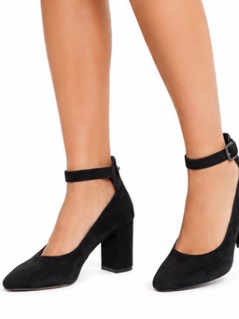 Marc Fisher Black Suede Ankle-Strap‎ Block Heel Pumps Babydoll